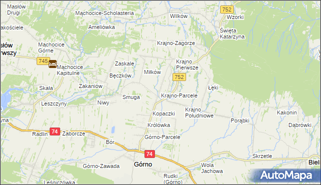 mapa Krajno-Parcele, Krajno-Parcele na mapie Targeo