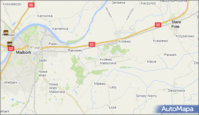 mapa Królewo Malborskie, Królewo Malborskie na mapie Targeo