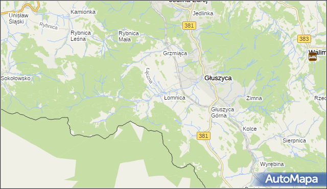 mapa Łomnica gmina Głuszyca, Łomnica gmina Głuszyca na mapie Targeo