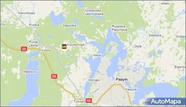 mapa Miłuki gmina Pasym, Miłuki gmina Pasym na mapie Targeo