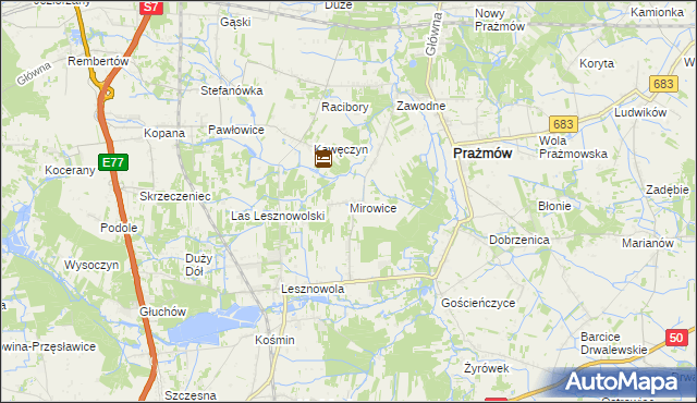 mapa Mirowice gmina Grójec, Mirowice gmina Grójec na mapie Targeo