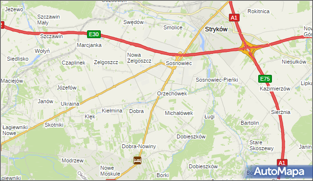 mapa Orzechówek gmina Stryków, Orzechówek gmina Stryków na mapie Targeo