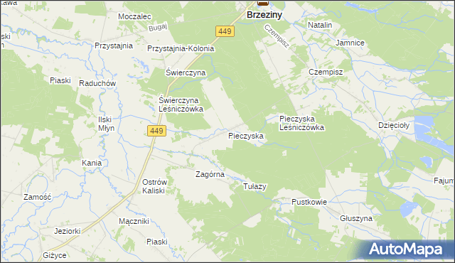 mapa Pieczyska gmina Brzeziny, Pieczyska gmina Brzeziny na mapie Targeo