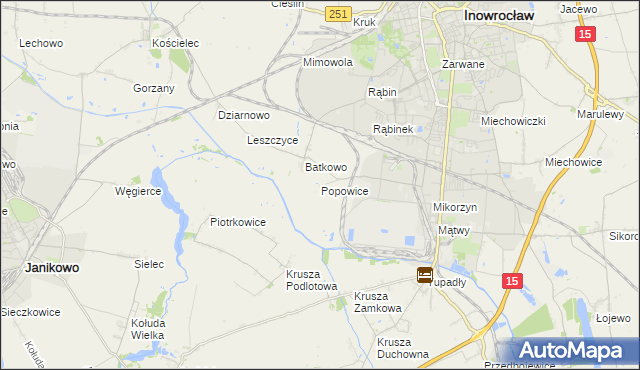mapa Popowice gmina Inowrocław, Popowice gmina Inowrocław na mapie Targeo