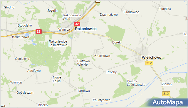 mapa Pruszkowo gmina Wielichowo, Pruszkowo gmina Wielichowo na mapie Targeo