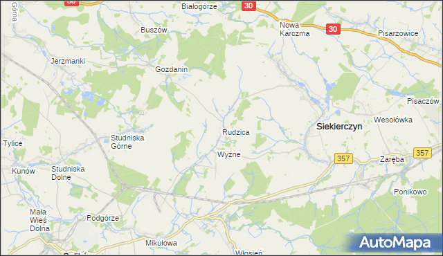 mapa Rudzica gmina Siekierczyn, Rudzica gmina Siekierczyn na mapie Targeo