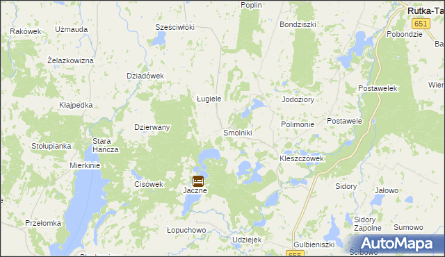 mapa Smolniki gmina Rutka-Tartak, Smolniki gmina Rutka-Tartak na mapie Targeo