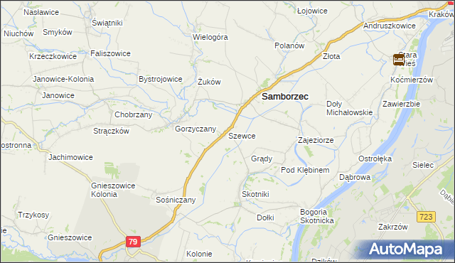 mapa Szewce gmina Samborzec, Szewce gmina Samborzec na mapie Targeo