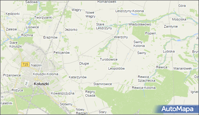 mapa Turobowice gmina Koluszki, Turobowice gmina Koluszki na mapie Targeo