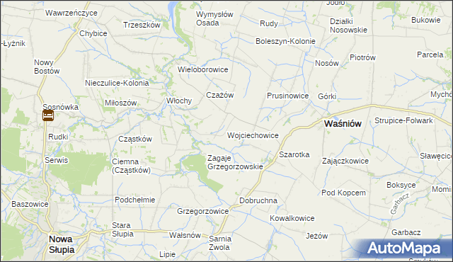 mapa Wojciechowice gmina Waśniów, Wojciechowice gmina Waśniów na mapie Targeo