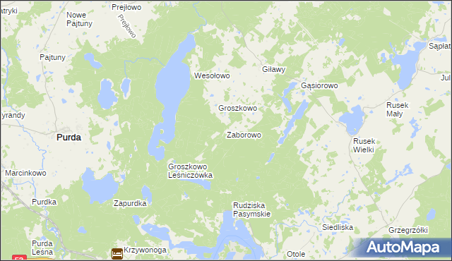 mapa Zaborowo gmina Purda, Zaborowo gmina Purda na mapie Targeo