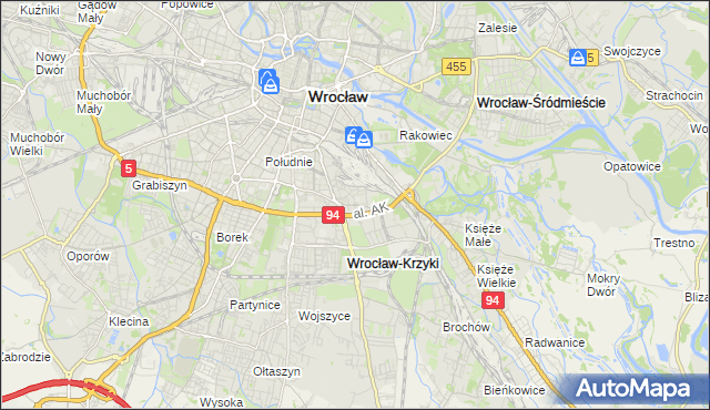mapa Krzyki gmina Wrocław, Krzyki gmina Wrocław na mapie Targeo