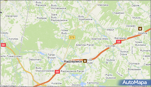 mapa Adamów-Parcel, Adamów-Parcel na mapie Targeo