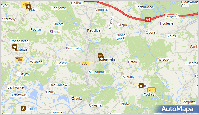mapa Alwernia, Alwernia na mapie Targeo