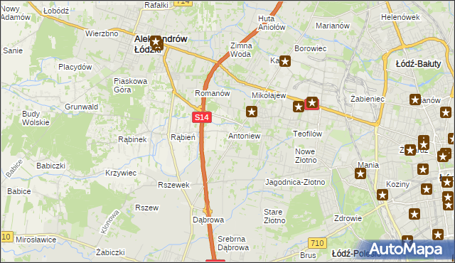 mapa Antoniew gmina Aleksandrów Łódzki, Antoniew gmina Aleksandrów Łódzki na mapie Targeo