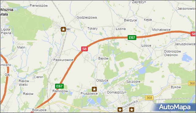 mapa Bąków gmina Długołęka, Bąków gmina Długołęka na mapie Targeo