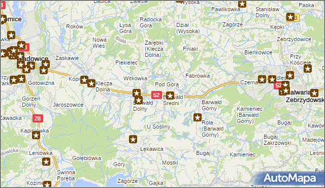 mapa Barwałd Średni, Barwałd Średni na mapie Targeo