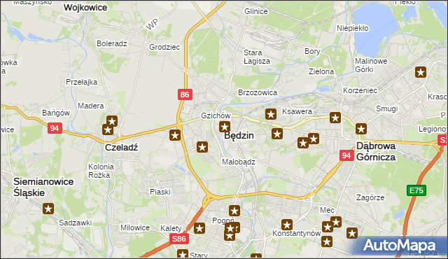mapa Będzin, Będzin na mapie Targeo