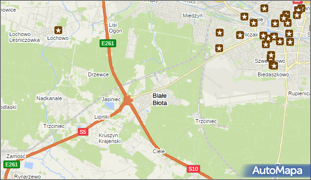 mapa Białe Błota powiat bydgoski, Białe Błota powiat bydgoski na mapie Targeo