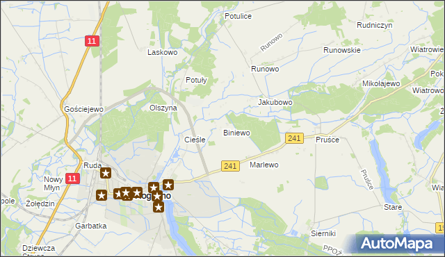 mapa Biniewo, Biniewo na mapie Targeo