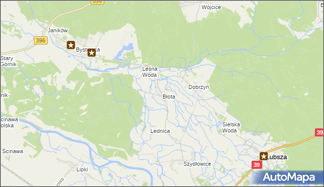 mapa Błota gmina Lubsza, Błota gmina Lubsza na mapie Targeo