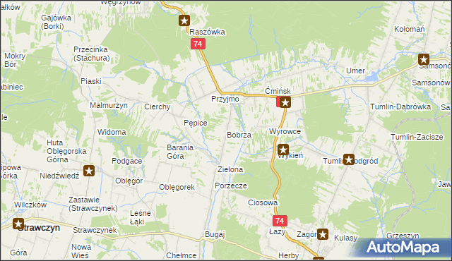 mapa Bobrza, Bobrza na mapie Targeo
