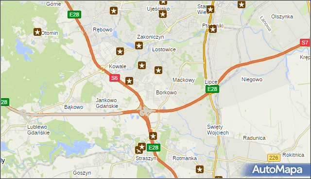 mapa Borkowo gmina Pruszcz Gdański, Borkowo gmina Pruszcz Gdański na mapie Targeo