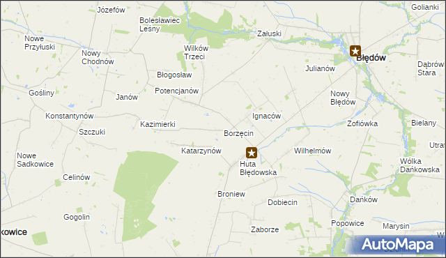 mapa Borzęcin gmina Błędów, Borzęcin gmina Błędów na mapie Targeo