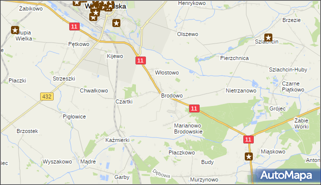 mapa Brodowo gmina Środa Wielkopolska, Brodowo gmina Środa Wielkopolska na mapie Targeo