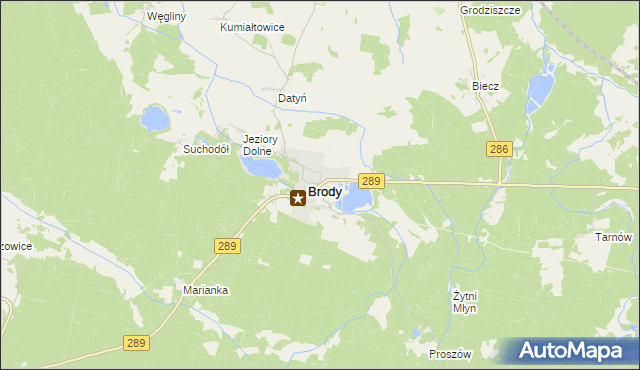 mapa Brody powiat żarski, Brody powiat żarski na mapie Targeo