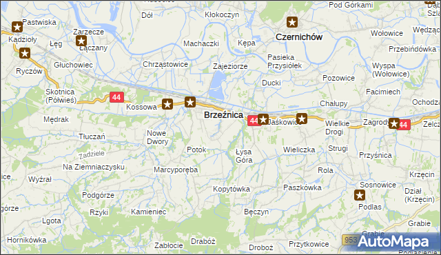 mapa Brzezinka gmina Brzeźnica, Brzezinka gmina Brzeźnica na mapie Targeo