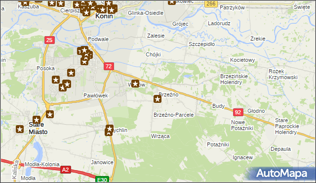 mapa Brzeźno gmina Krzymów, Brzeźno gmina Krzymów na mapie Targeo
