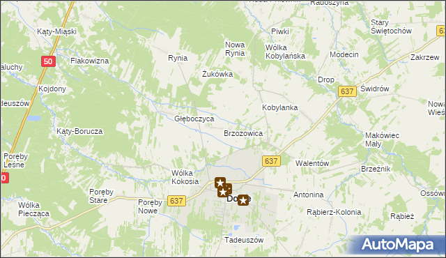 mapa Brzozowica gmina Dobre, Brzozowica gmina Dobre na mapie Targeo