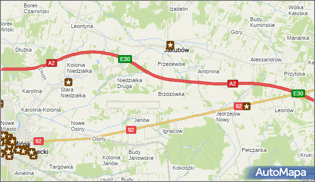 mapa Brzozówka gmina Jakubów, Brzozówka gmina Jakubów na mapie Targeo