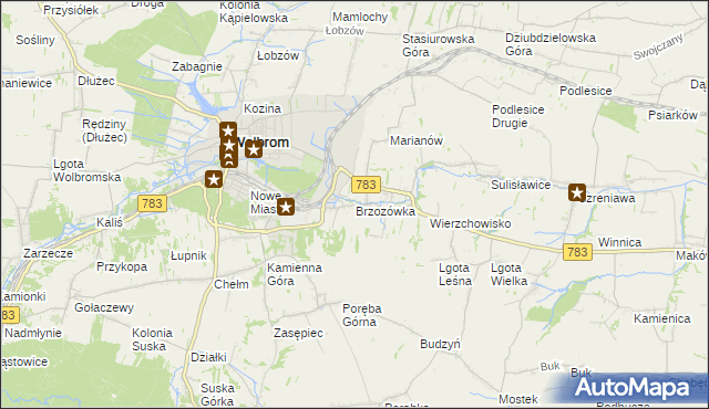 mapa Brzozówka gmina Wolbrom, Brzozówka gmina Wolbrom na mapie Targeo