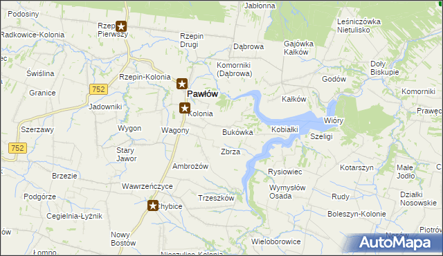 mapa Bukówka gmina Pawłów, Bukówka gmina Pawłów na mapie Targeo