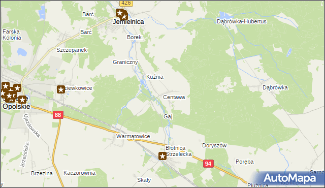 mapa Centawa, Centawa na mapie Targeo