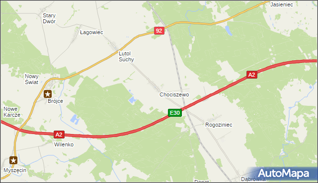 mapa Chociszewo gmina Trzciel, Chociszewo gmina Trzciel na mapie Targeo