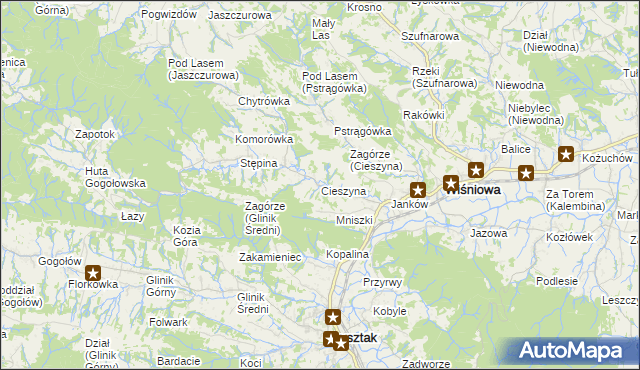 mapa Cieszyna, Cieszyna na mapie Targeo