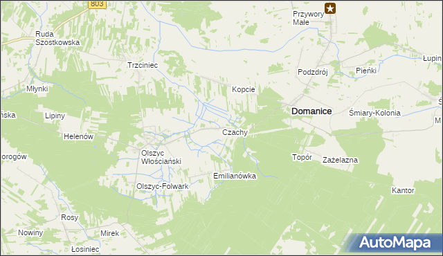 mapa Czachy gmina Domanice, Czachy gmina Domanice na mapie Targeo