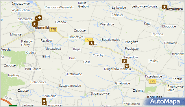 mapa Czechy gmina Słomniki, Czechy gmina Słomniki na mapie Targeo