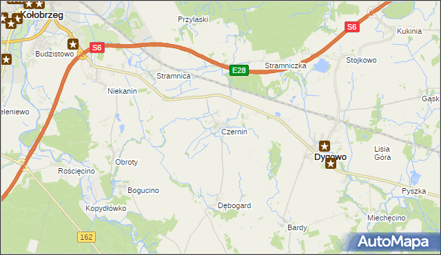 mapa Czernin gmina Dygowo, Czernin gmina Dygowo na mapie Targeo