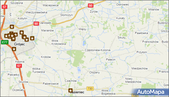 mapa Częstoniew-Kolonia, Częstoniew-Kolonia na mapie Targeo