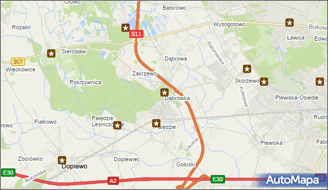 mapa Dąbrówka gmina Dopiewo, Dąbrówka gmina Dopiewo na mapie Targeo