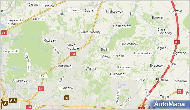 mapa Dąbrówka gmina Nowosolna, Dąbrówka gmina Nowosolna na mapie Targeo