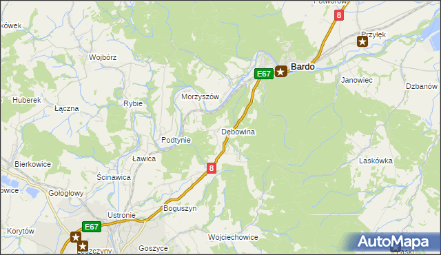 mapa Dębowina, Dębowina na mapie Targeo