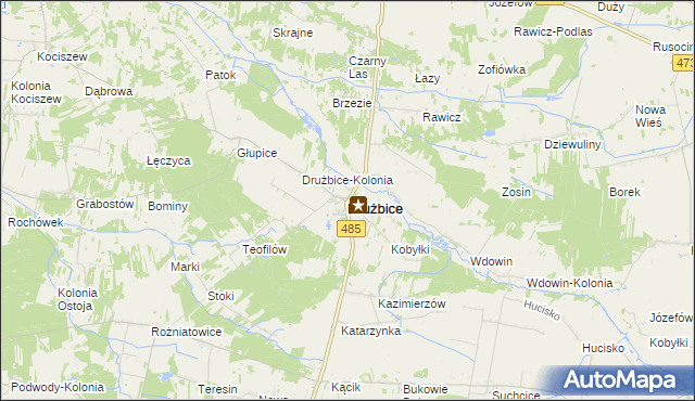 mapa Drużbice, Drużbice na mapie Targeo