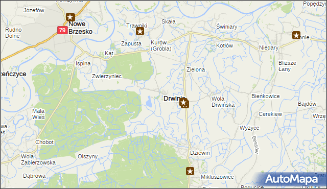 mapa Drwinia powiat bocheński, Drwinia powiat bocheński na mapie Targeo