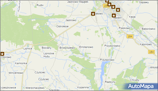 mapa Emilianowo gmina Szamotuły, Emilianowo gmina Szamotuły na mapie Targeo