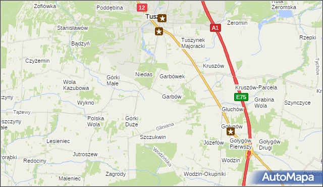 mapa Garbów gmina Tuszyn, Garbów gmina Tuszyn na mapie Targeo